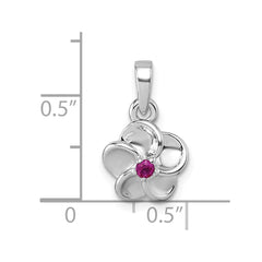 Sterling Silver Rhodium-plated Polished Red CZ Flower Pendant QG7228P