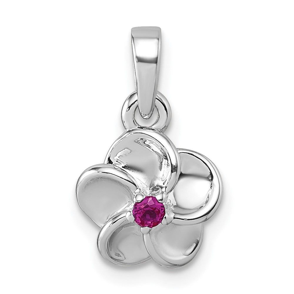Sterling Silver Rhodium-plated Polished Red CZ Flower Pendant QG7228P