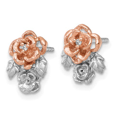 QG7229E Sterling Silver Rhodium-plated and Rose Gold-plated CZ Flowers Post Earrings