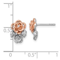QG7229E Sterling Silver Rhodium-plated and Rose Gold-plated CZ Flowers Post Earrings