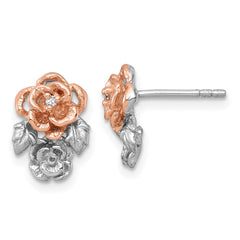 QG7229E Sterling Silver Rhodium-plated and Rose Gold-plated CZ Flowers Post Earrings