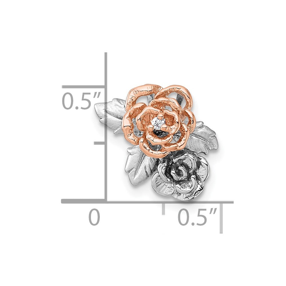 Sterling Silver Rhodium-plated and Rose Gold-plated CZ Flowers Chain Slide Pendant QG7229P