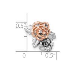Sterling Silver Rhodium-plated and Rose Gold-plated CZ Flowers Chain Slide Pendant QG7229P