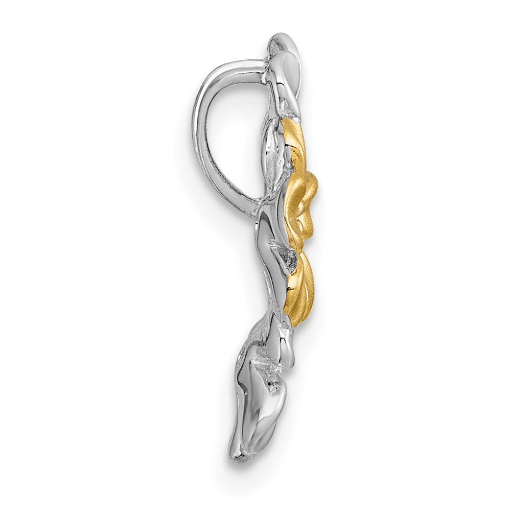 Sterling Silver Rhodium-plated and Gold-plated with CZ Three Flowers Chain Slide Pendant QG7230P