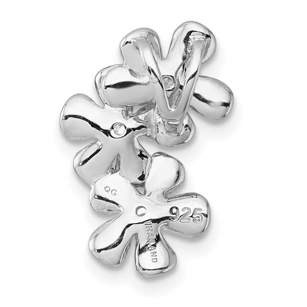 Sterling Silver Rhodium-plated and Gold-plated with CZ Three Flowers Chain Slide Pendant QG7230P