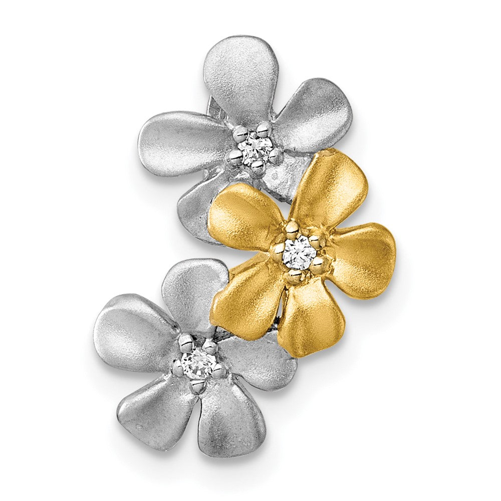 Sterling Silver Rhodium-plated and Gold-plated with CZ Three Flowers Chain Slide Pendant QG7230P