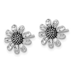 QG7231E Sterling Silver Rhodium-plated Antiqued Sunflower Post Earrings