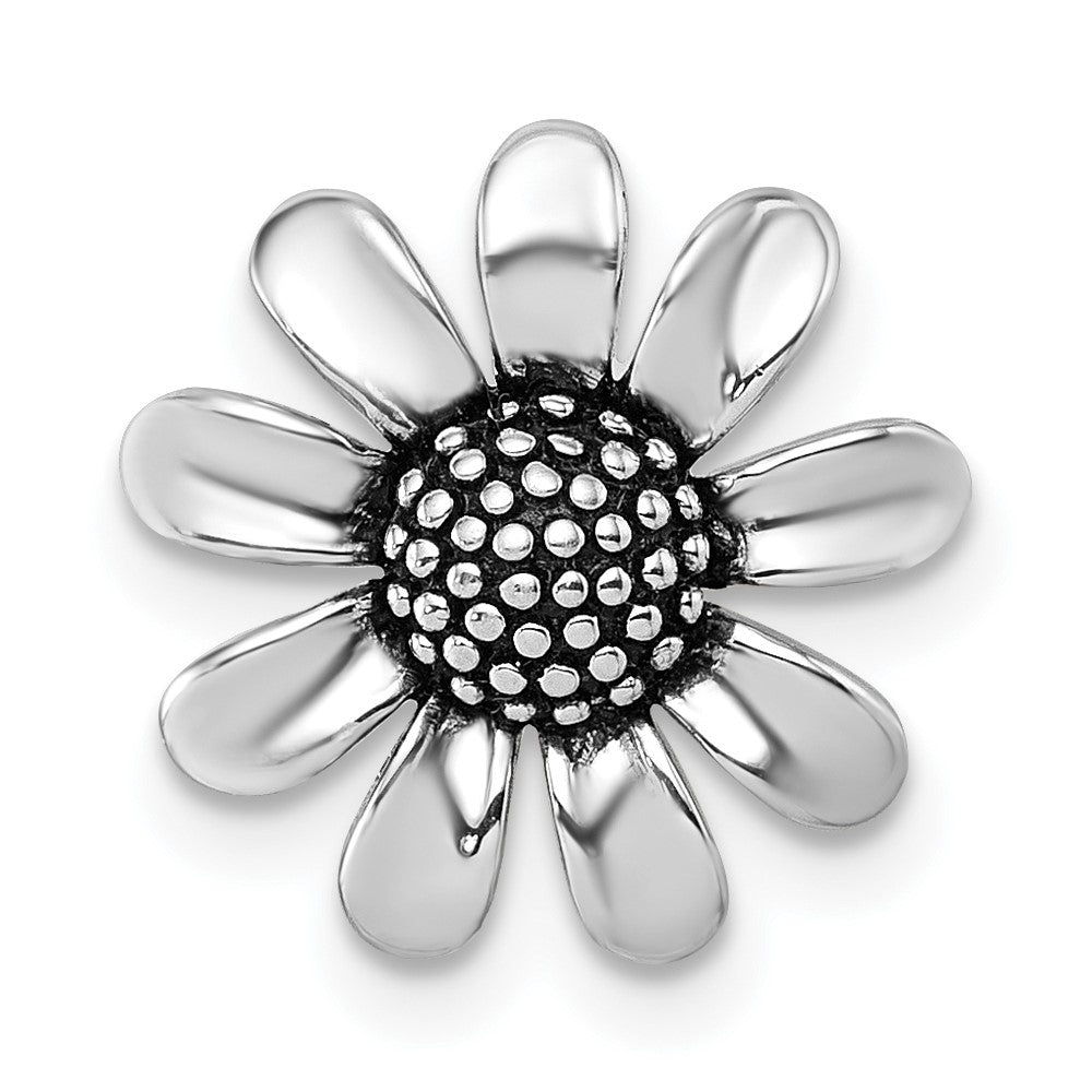Sterling Silver Rhodium-plated Antiqued Sunflower Chain Slide Pendant QG7231P