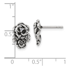 QG7232E Sterling Silver Antiqued Polished CZ Flowers Post Earrings