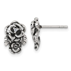 QG7232E Sterling Silver Antiqued Polished CZ Flowers Post Earrings
