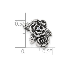 Sterling Silver Antiqued Polished CZ Flowers Chain Slide Pendant QG7232P
