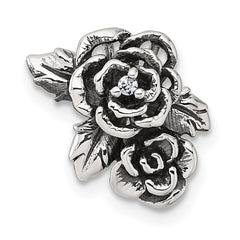 Sterling Silver Antiqued Polished CZ Flowers Chain Slide Pendant QG7232P