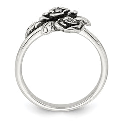 Sterling Silver Antiqued Polished CZ Flowers Size 6 Ring