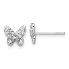 QG7236E Sterling Silver Rhodium-plated Polished CZ Butterfly Post Earrings