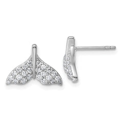 QG7240E Sterling Silver Rhodium-plated CZ Whale Tail Post Earrings