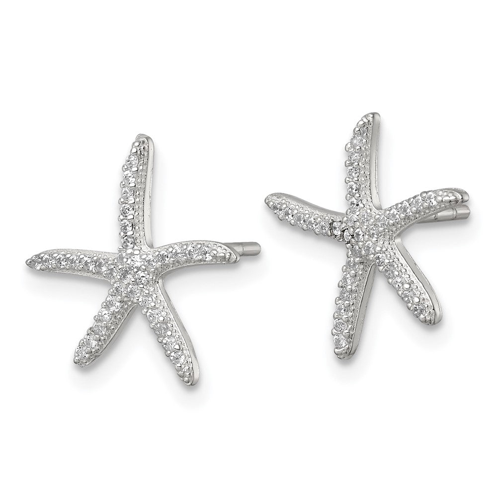 QG7243E Sterling Silver Polished CZ Starfish Post Earrings