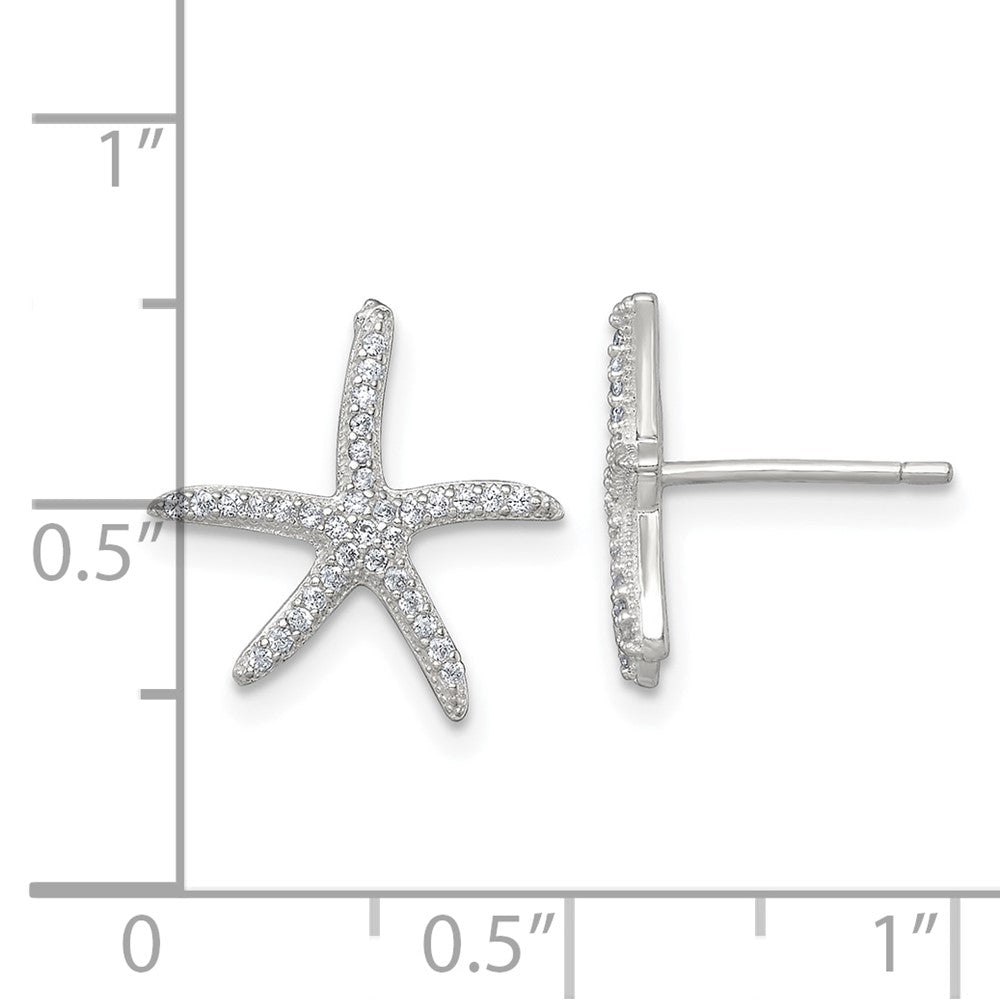 QG7243E Sterling Silver Polished CZ Starfish Post Earrings