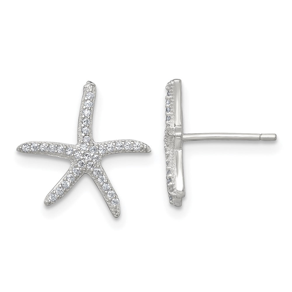 QG7243E Sterling Silver Polished CZ Starfish Post Earrings