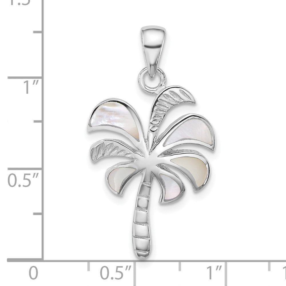 Sterling Silver Rhodium-plated Polished Mother of Pearl Palm Tree Pendant QG7244P