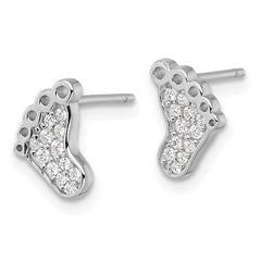 QG7245E Sterling Silver Rhodium-plated Polished CZ Footprints Post Earrings