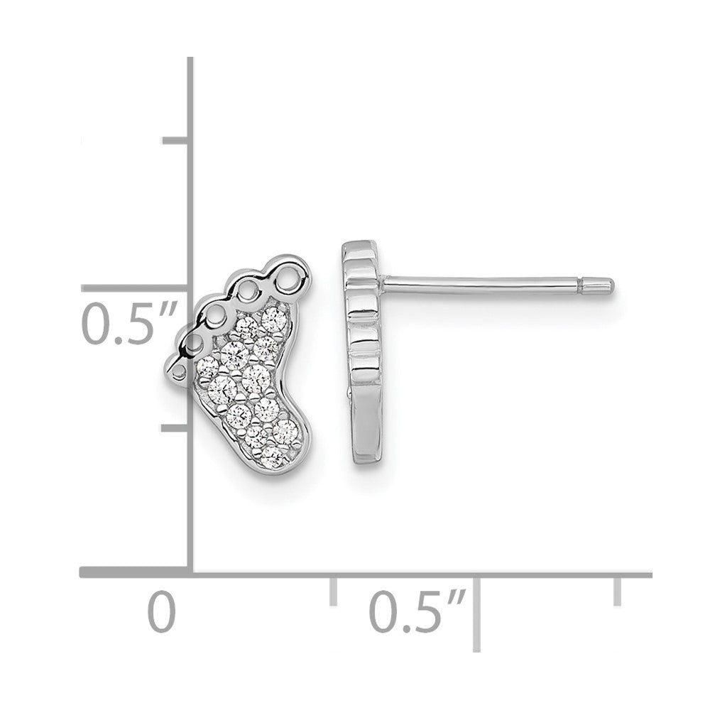 QG7245E Sterling Silver Rhodium-plated Polished CZ Footprints Post Earrings