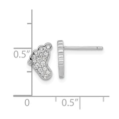 QG7245E Sterling Silver Rhodium-plated Polished CZ Footprints Post Earrings