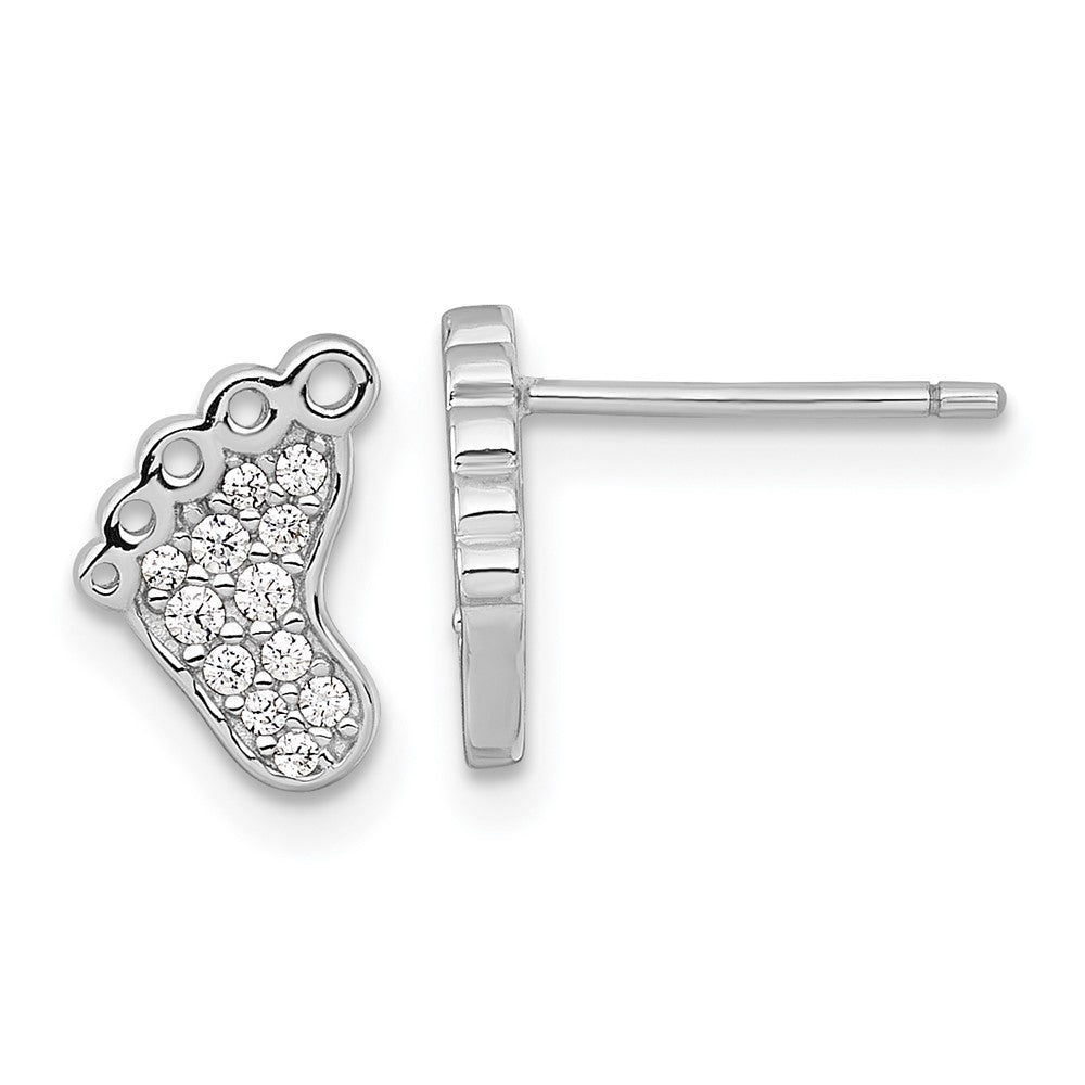 QG7245E Sterling Silver Rhodium-plated Polished CZ Footprints Post Earrings