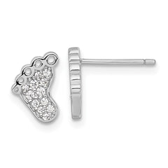 QG7245E Sterling Silver Rhodium-plated Polished CZ Footprints Post Earrings