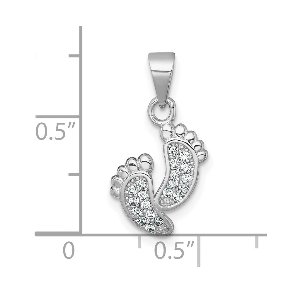 Sterling Silver Rhodium-plated Polished CZ Footprints Pendant QG7245P