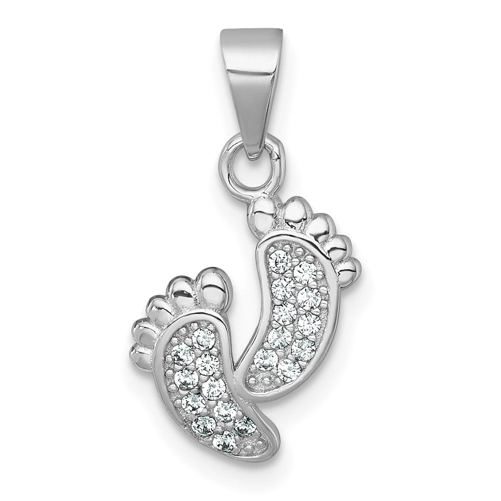 Sterling Silver Rhodium-plated Polished CZ Footprints Pendant QG7245P