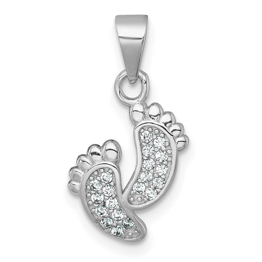Sterling Silver Rhodium-plated Polished CZ Footprints Pendant QG7245P