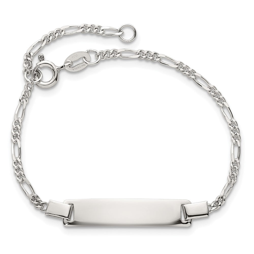 Sterling Silver Polished Figaro Link Childrens 5.5 inch with 1 inch Extension ID Bracelet QG7246-5.5