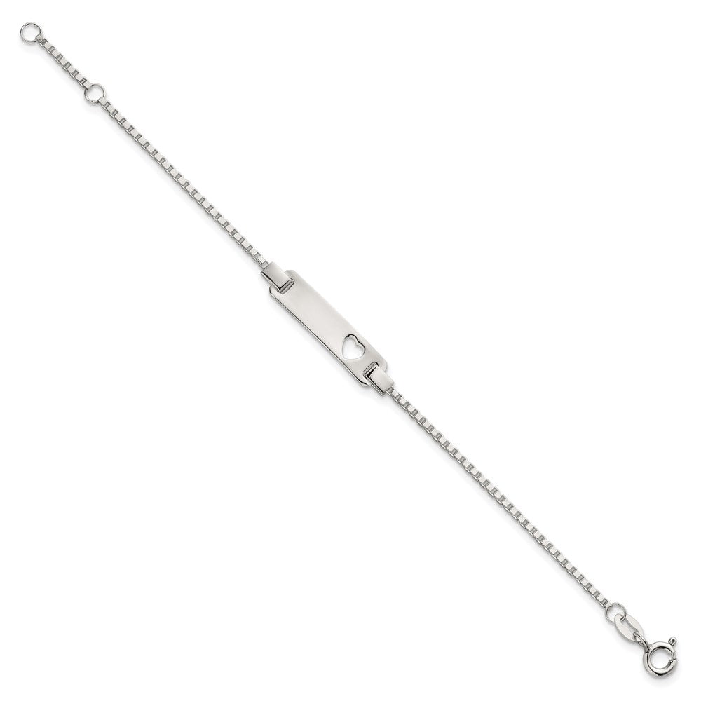 Sterling Silver Polished Cut-out Heart Box Link Childrens 5.5 inch with 0.5 inch Extension ID Bracelet QG7251-5.5