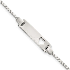 Sterling Silver Polished Cut-out Heart Box Link Childrens 5.5 inch with 0.5 inch Extension ID Bracelet QG7251-5.5