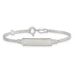Sterling Silver Polished Raised Heart Curb Link Childrens 5.5 inch with 0.5 inch Extension ID Bracelet QG7252-5.5