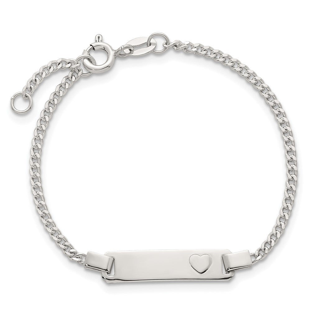 Sterling Silver Polished Raised Heart Curb Link Childrens 5.5 inch with 0.5 inch Extension ID Bracelet QG7252-5.5