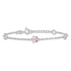 Sterling Silver Polished Pink/Purple/White/Blue Enameled Butterfly 6 inch with 1 inch extension Childrens Bracelet QG7254-6