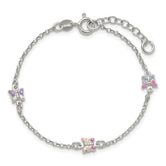 Sterling Silver Polished Pink/Purple/White/Blue Enameled Butterfly 6 inch with 1 inch extension Childrens Bracelet QG7254-6