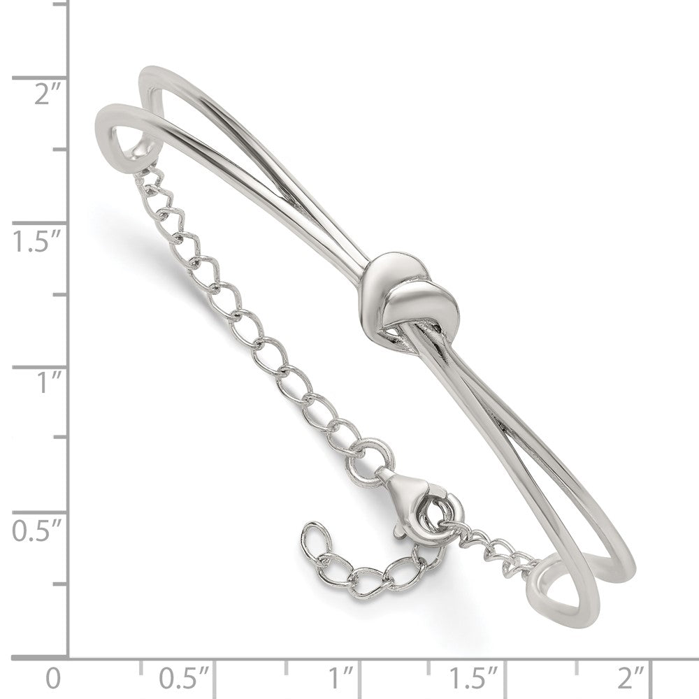 Sterling Silver Polished Twisted Heart Childrens Cuff Bracelet with Safety Chain QG7255