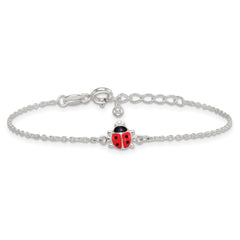 Sterling Silver Polished Red and Black Enameled Ladybug Childrens 5.5 inch with 1 inch Extension Bracelet QG7279-5.5