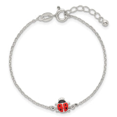 Sterling Silver Polished Red and Black Enameled Ladybug Childrens 5.5 inch with 1 inch Extension Bracelet QG7279-5.5