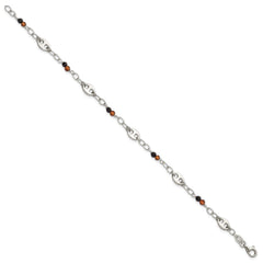 Sterling Silver Polished and Beaded Garnet and Spinel Fancy Link 7.5 inch Bracelet QG7280-7.5