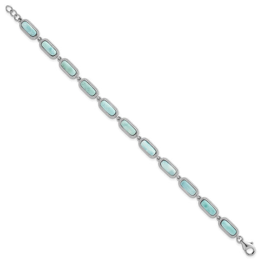 Sterling Silver Rhodium-plated Polished and Twisted Fancy Larimar 7.5 Inch with .25 Inch Extension Bracelet QG7281-7.5