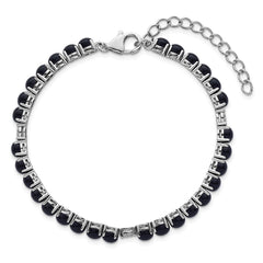 Sterling Silver Rhodium-plated Polished Pave CZ and Onyx 7.5 Inch with 1.5 Inch Extension Bracelet QG7284-7.5