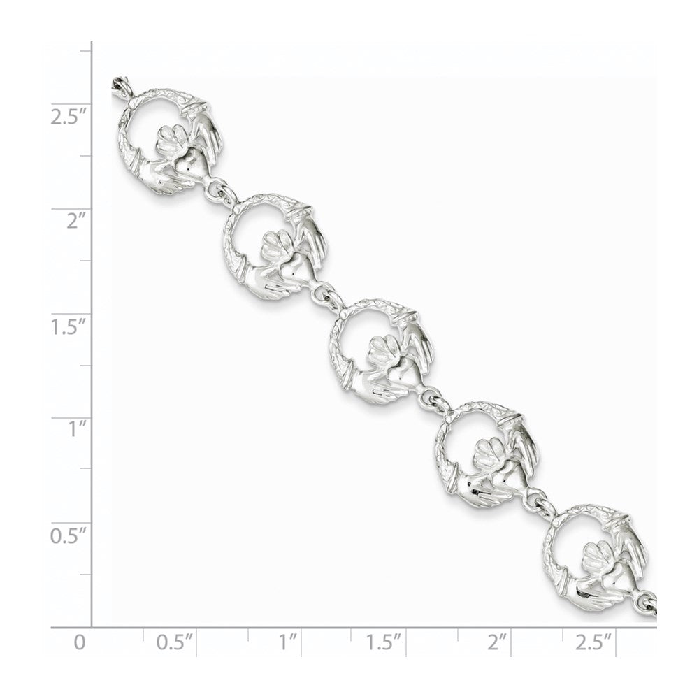 Sterling Silver Polished and Textured Claddagh Link 7 inch Bracelet QG880-7