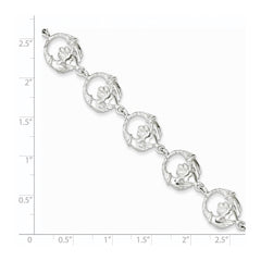 Sterling Silver Polished and Textured Claddagh Link 7 inch Bracelet QG880-7