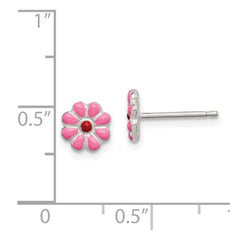 QGK103 Sterling Silver Madi K Polished Pink & Red Enameled Flower Children's Post Earrings
