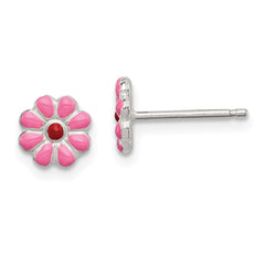 QGK103 Sterling Silver Madi K Polished Pink & Red Enameled Flower Children's Post Earrings
