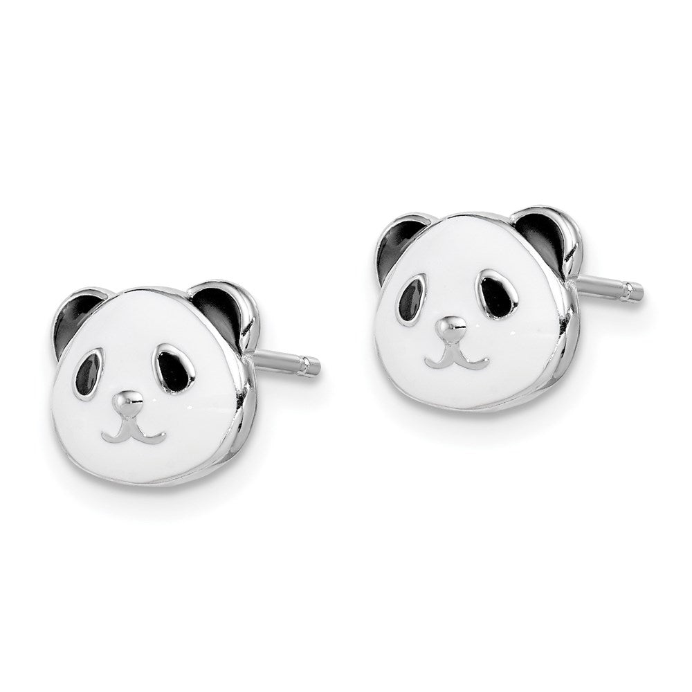 QGK116 Sterling Silver Madi K Rhodium-plated Polished Black & White Enameled Panda Children's Post Earrings