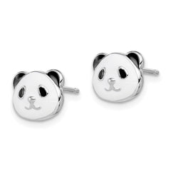 QGK116 Sterling Silver Madi K Rhodium-plated Polished Black & White Enameled Panda Children's Post Earrings